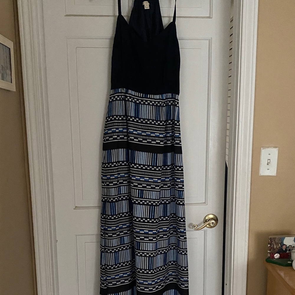 J. Crew Blue Geometric Patterned Lined Maxi Dress